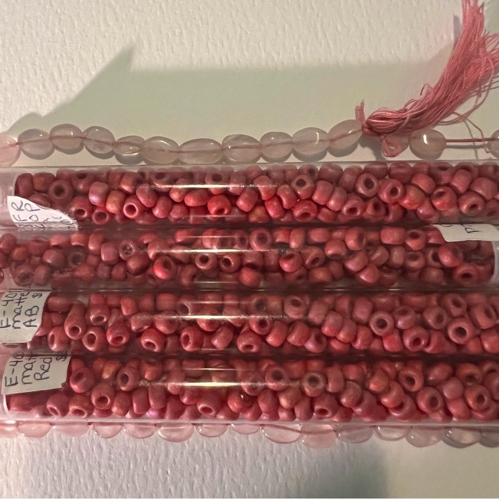 SEED BEADS Matte Red Pink Rose Large Hole &  strand pink quartz oval beads - Picture 6 of 7